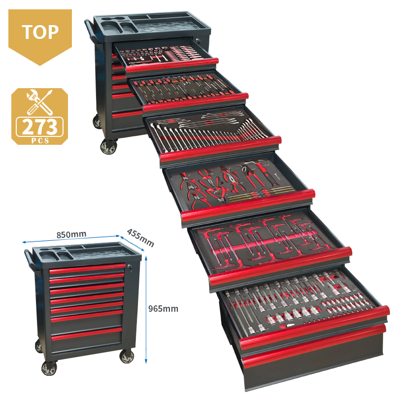 Tools In Mechanic Workshop - 7-Schubladen-Werkzeugwagen mit 273-teiligem EVA-Schaumstoff-Werkzeugsatz, robuster Werkzeugschrank