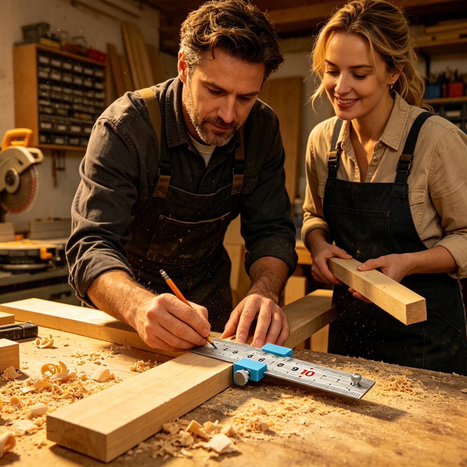 Tools For Woodworking Workshop - Tischlerwerkzeuge, Tischlerlineal, Mess- und Anreißblock, Positionierungsblock,